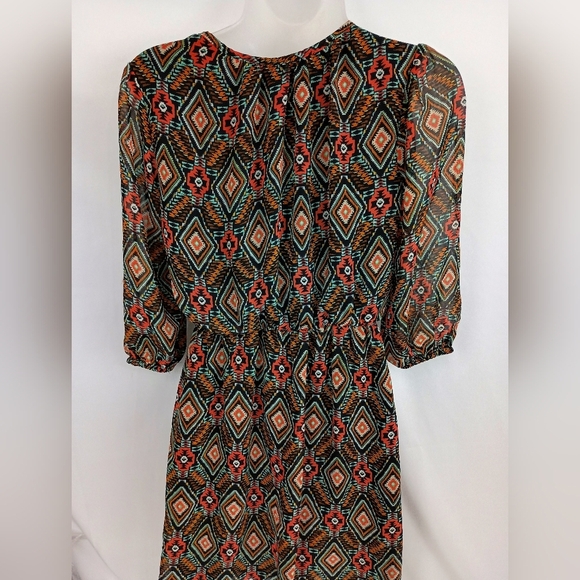Christmas Western Tribal Aztec Bohemian Geometric Print Dress Red Green Sz Small - Picture 8 of 10